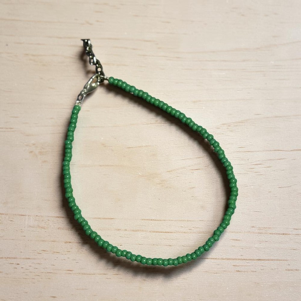 Plain Glass Beaded Anklet : Green