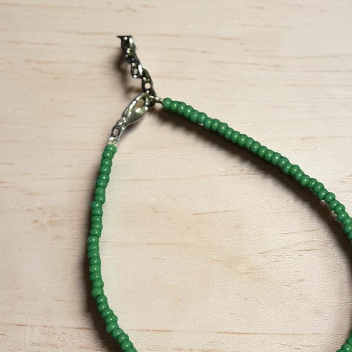 Plain Glass Beaded Anklet : Green