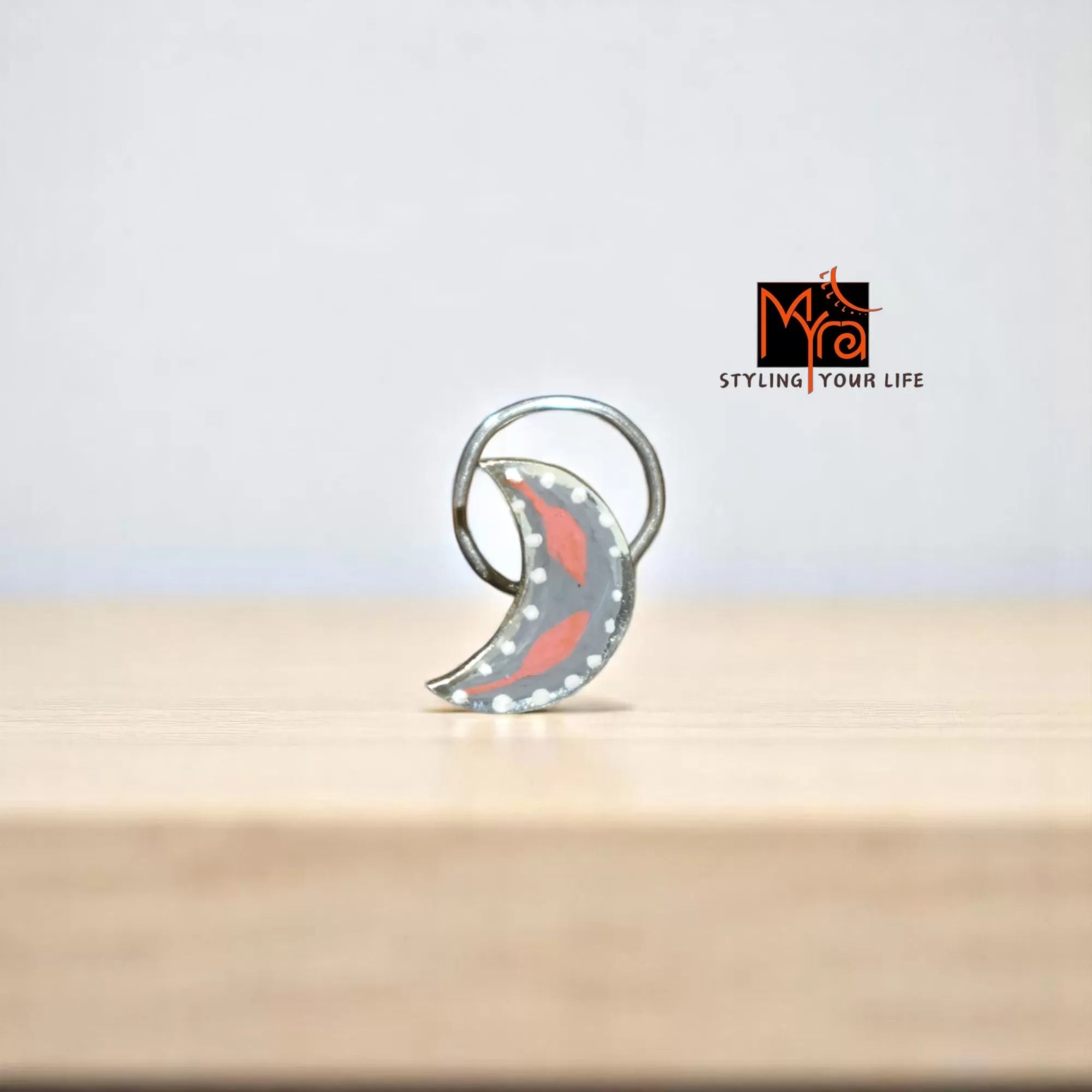 Gulaabi Crescent Hand-Painted Silver Nosepin 92.5 sterling silver MYRA