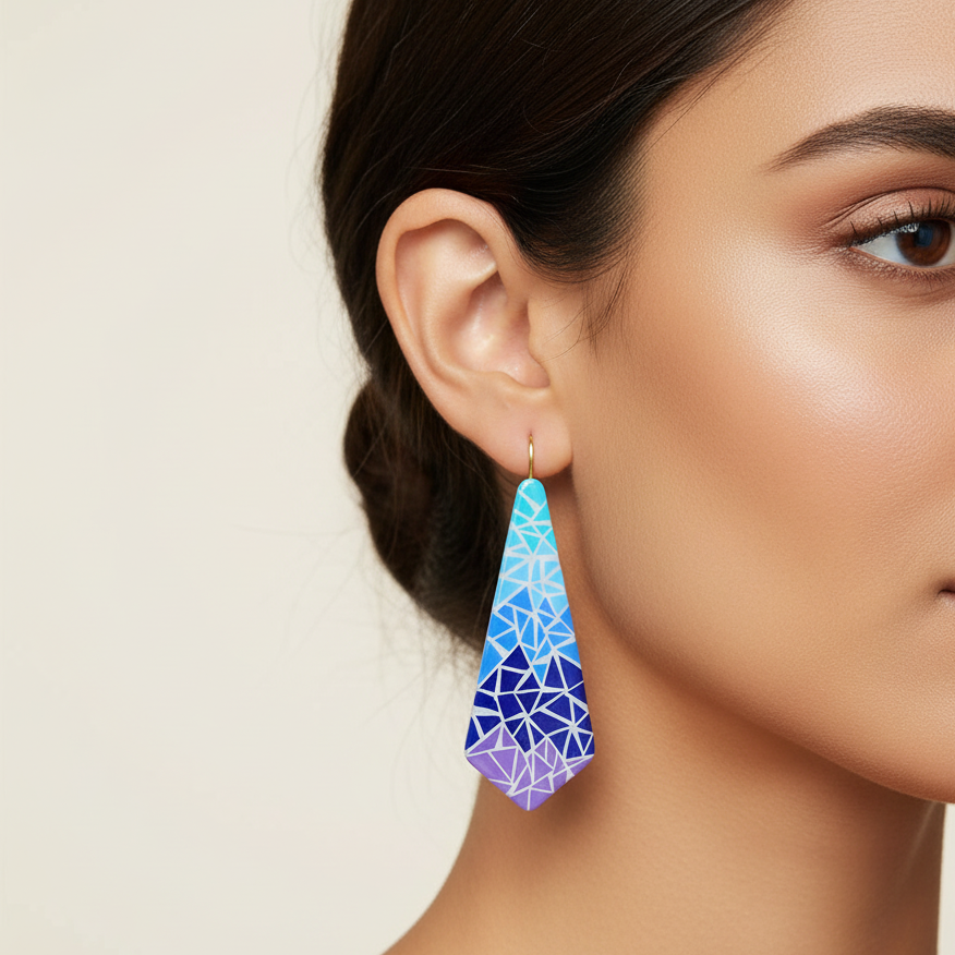 Handpainted Azure Sea Kintsugi Earrings