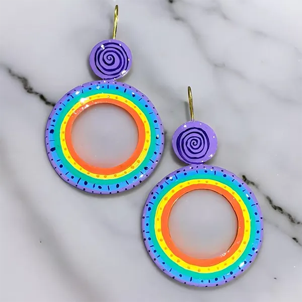 Handpainted Concentric VIBGYOR Polo Earrings