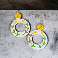 Handpainted Lemon Flower Polo Earrings