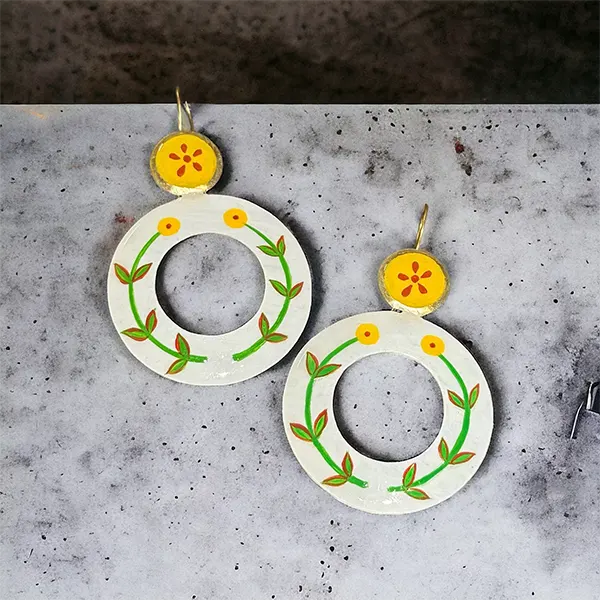 Handpainted Lemon Flower Polo Earrings