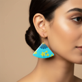 Handpainted Lime Teal Fan Earrings