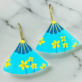 Handpainted Lime Teal Fan Earrings