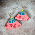 Handpainted Sakura Blossoms Fan Earrings