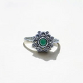 Marcasite & Green Onyx Silver Ring - US Size 5