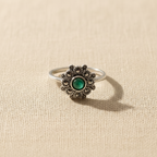 Marcasite & Green Onyx Silver Ring - US Size 5