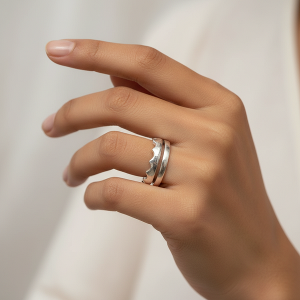 Abstract Silver Crown Ring - US Size 6