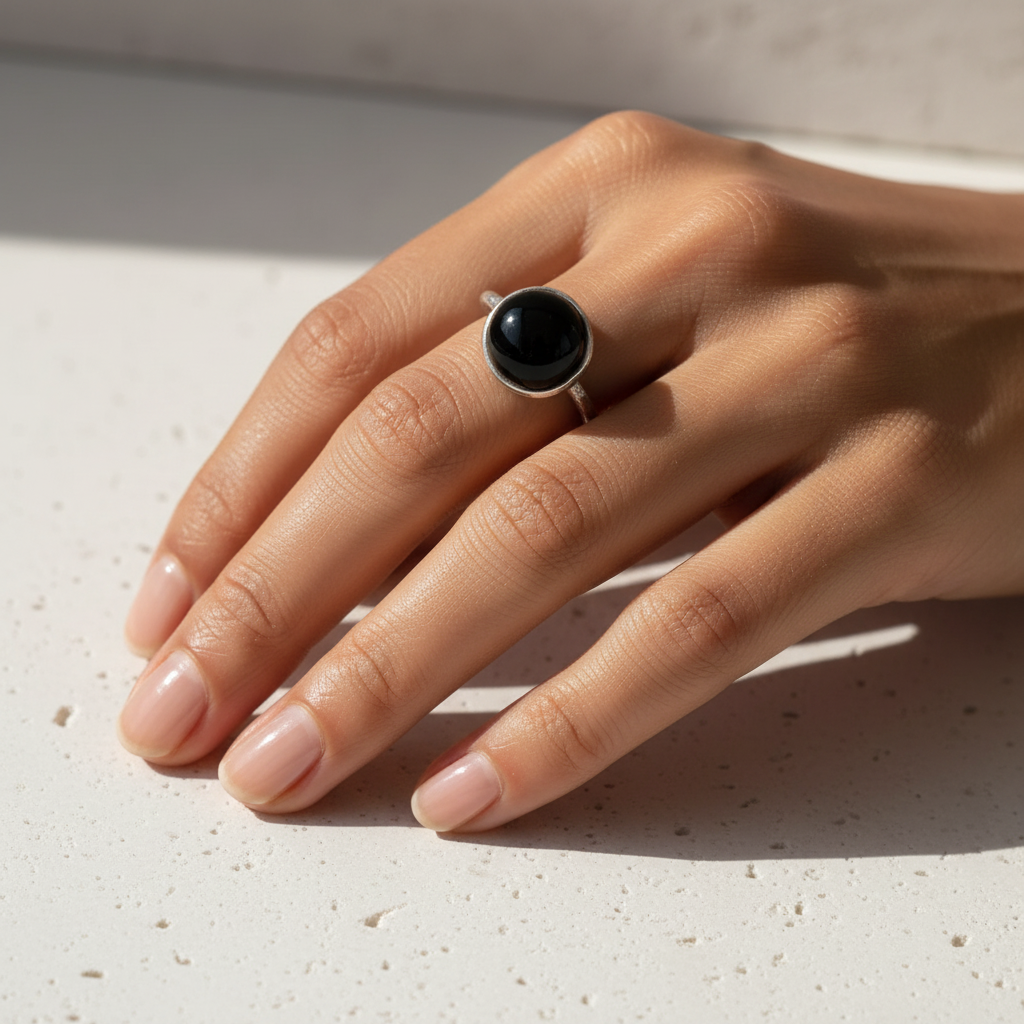 Black Onyx Silver Ring - US Size 7