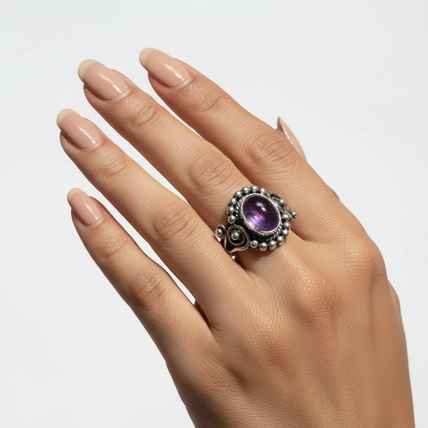 Silver Simple Amethyst Ring - US Size 7