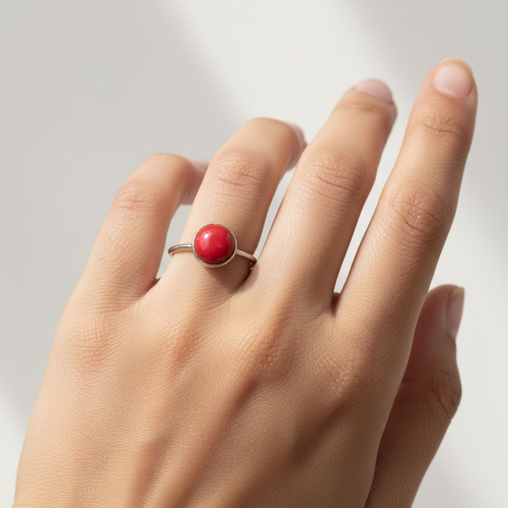 Coral Silver Ring - US Size 8