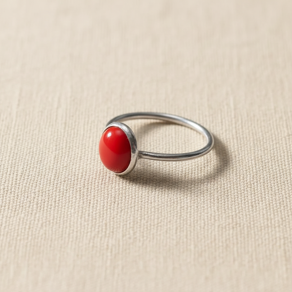 Coral Silver Ring - US Size 8