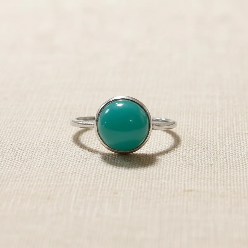 Green Stone Silver Ring - US Size 8