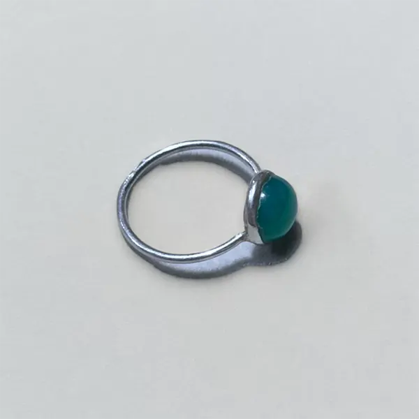 Green Stone Silver Ring - US Size 8