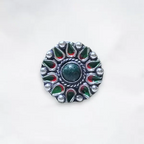 Green Stone & Enamel Silver Ring - Adjustable