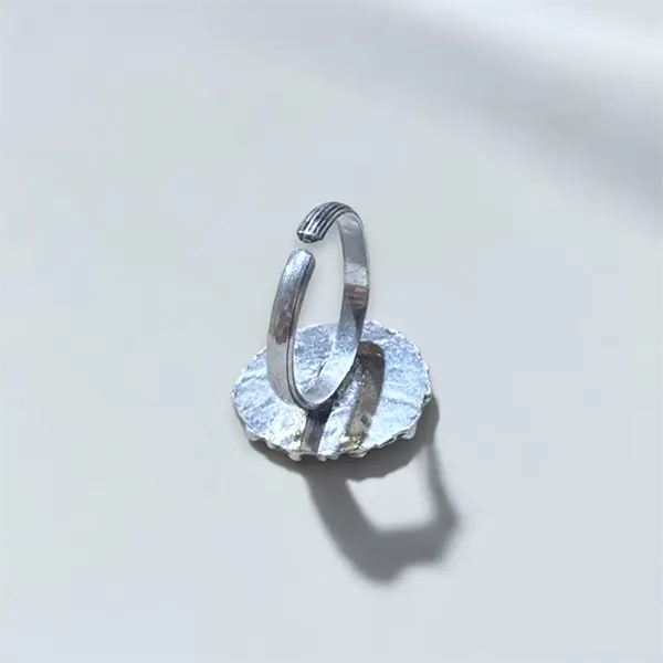 Green Stone & Enamel Silver Ring - Adjustable
