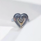 Green Stone & Enamel Silver Ring - Adjustable