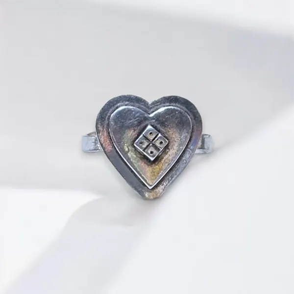Green Stone & Enamel Silver Ring - Adjustable