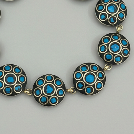 Blue Circle Tibetan Stone Brass Bracelet