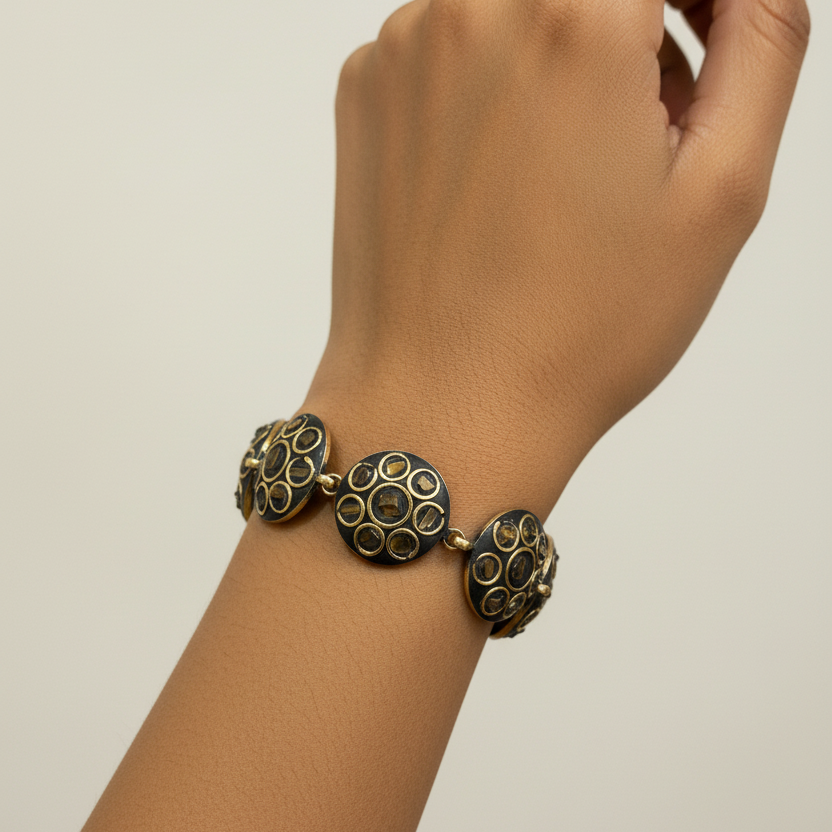 Tiger’s Eye Circle Tibetan Stone Brass Bracelet