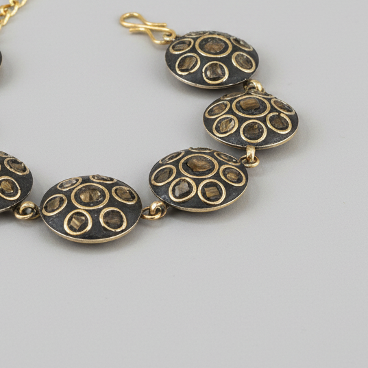 Tiger’s Eye Circle Tibetan Stone Brass Bracelet