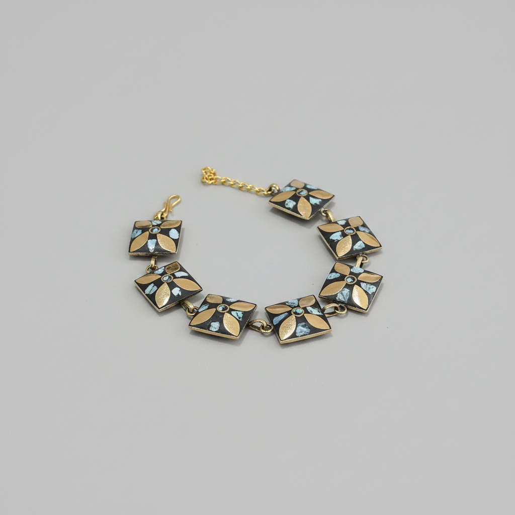 Golden Shell Square Tibetan Stone Brass Bracelet