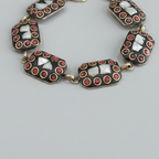 Shell & Coral Rectangle Tibetan Stone Brass Bracelet