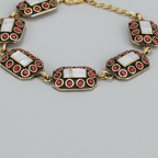 Shell & Coral Rectangle Tibetan Stone Brass Bracelet