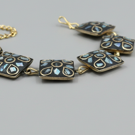 Small Shell Square Tibetan Stone Brass Bracelet