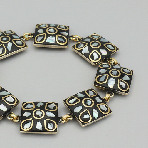 Small Shell Square Tibetan Stone Brass Bracelet