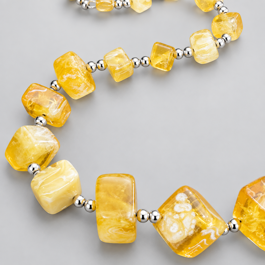 Amber Yellow Candy Bead Fiber Necklace