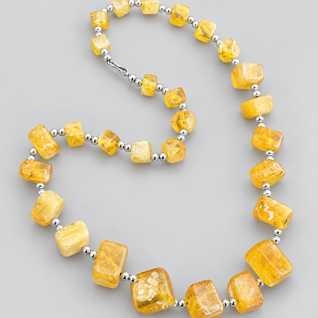 Amber Yellow Candy Bead Fiber Necklace
