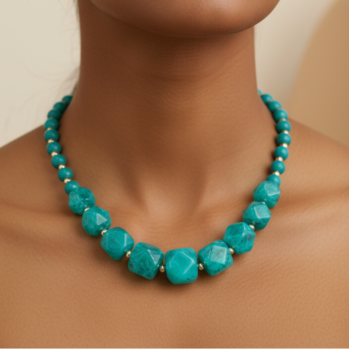 Sea Green Candy Bead Fiber Necklace