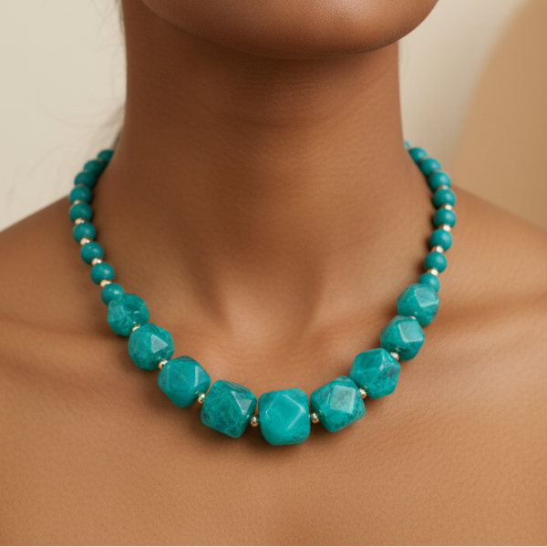 Sea Green Candy Bead Fiber Necklace