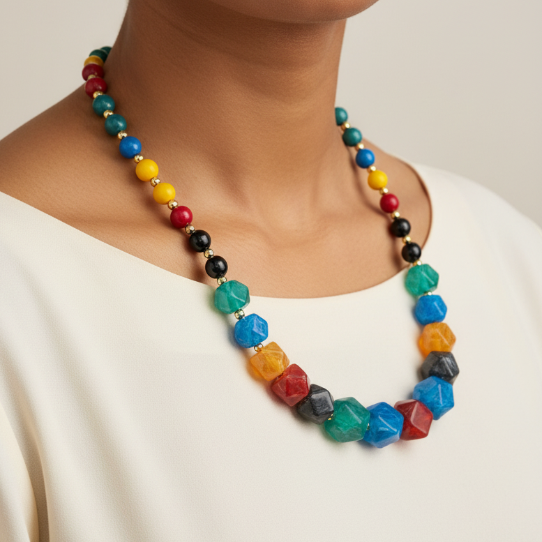 Bright Multicolour Candy Bead Fiber Necklace