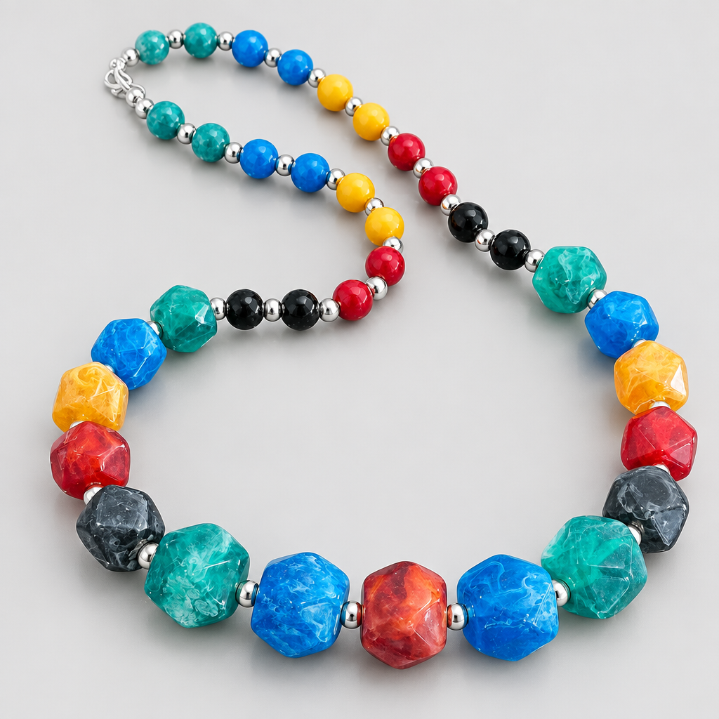 Bright Multicolour Candy Bead Fiber Necklace