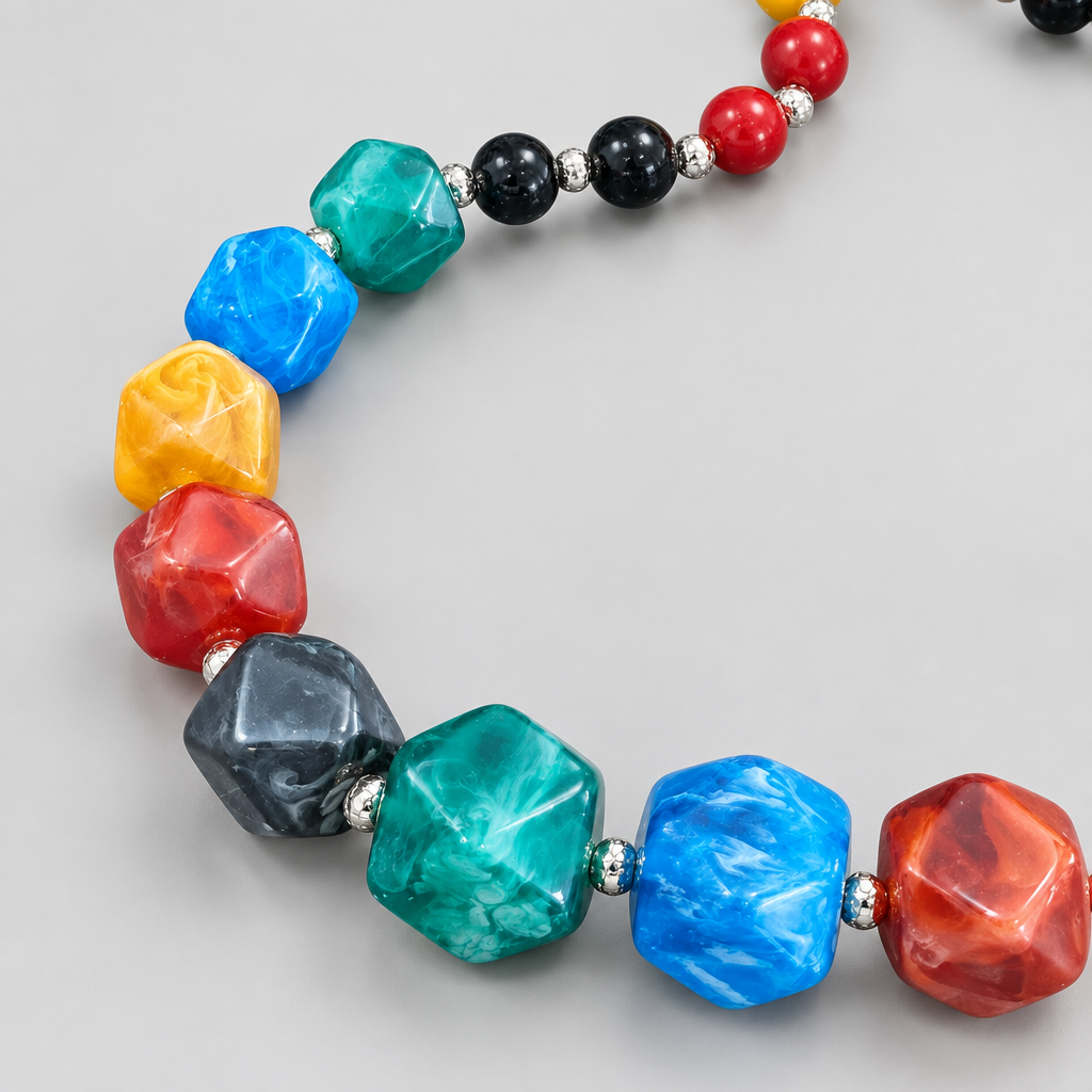Bright Multicolour Candy Bead Fiber Necklace