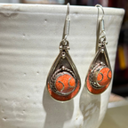 Red Teardrop Tibetan Stone Earrings