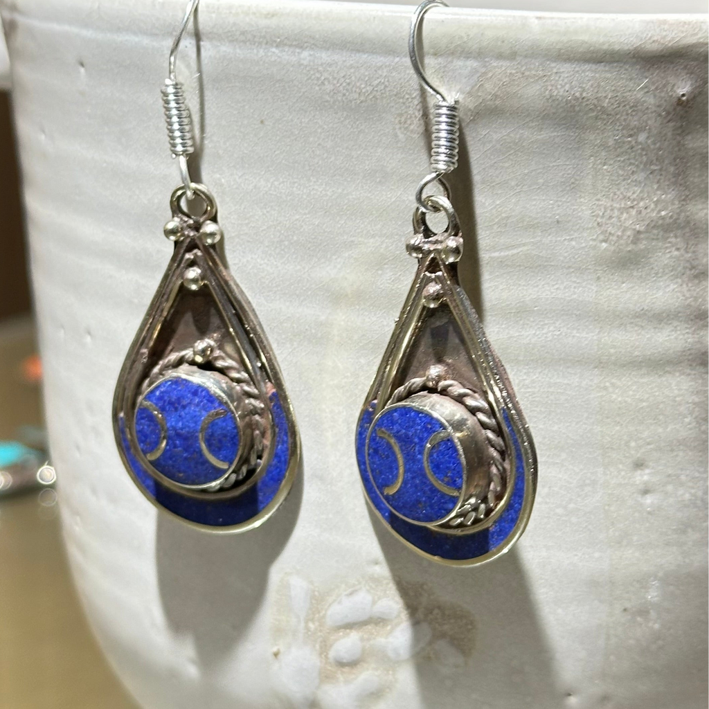 Deep Blue Teardrop Tibetan Stone Earrings