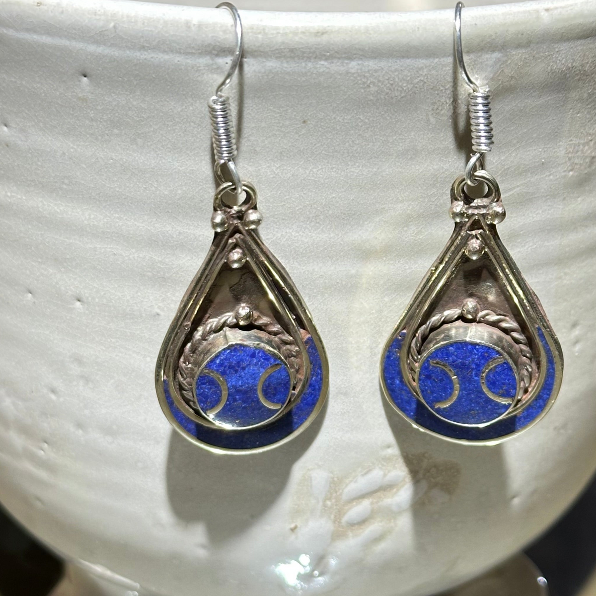 Deep Blue Teardrop Tibetan Stone Earrings