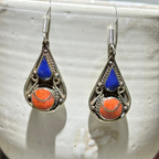 Red & Blue Teardrop Tibetan Stone Earrings