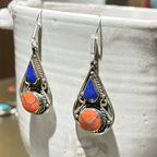 Red & Blue Teardrop Tibetan Stone Earrings