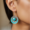 Turquoise Concentric Circle Tibetan Stone Earrings