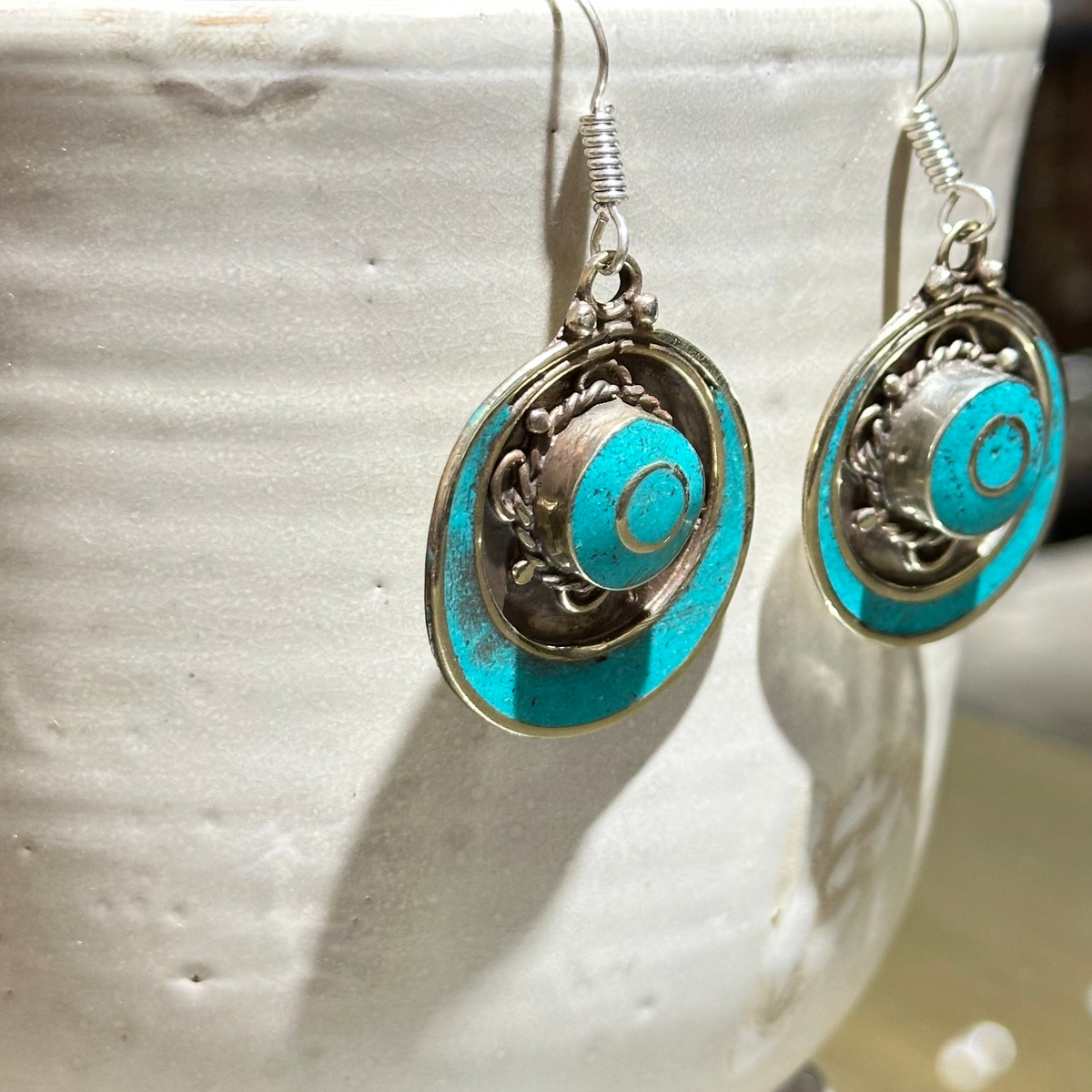 Turquoise Concentric Circle Tibetan Stone Earrings