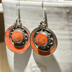 Red Concentric Circle Tibetan Stone Earrings