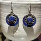 Deep Blue Concentric Circle Tibetan Stone Earrings