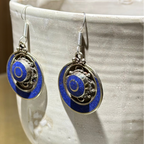 Deep Blue Concentric Circle Tibetan Stone Earrings