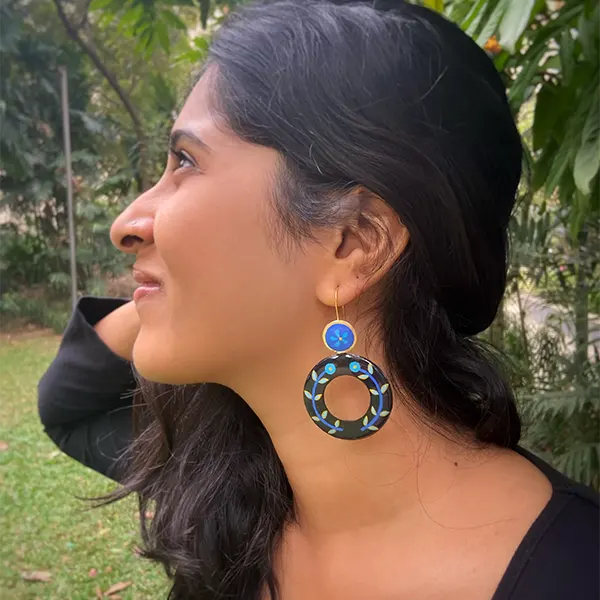 Handpainted Twilight Flower Polo Earrings