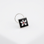 Noir Bloom – Black Square Handpainted White Floral 925 Sterling Silver Nose Pin
